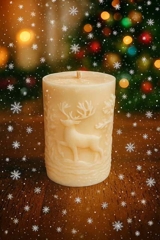 Bougie renne et arbres enneigés