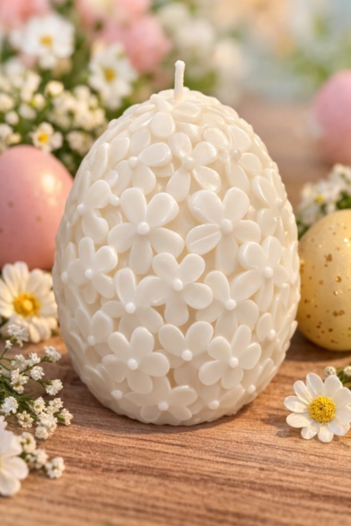 Bougie en forme d'oeuf avec fleurs