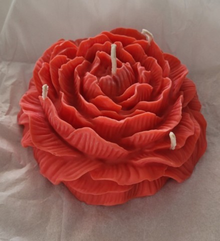 Bougie décoration pivoin rouge XL