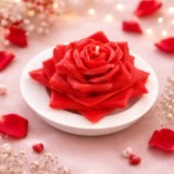 Bougie rose rouge réaliste dans son moule